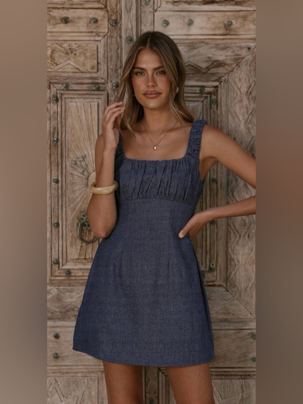 One and Only Collective Indigo Square Neck Denim Mini Dress
